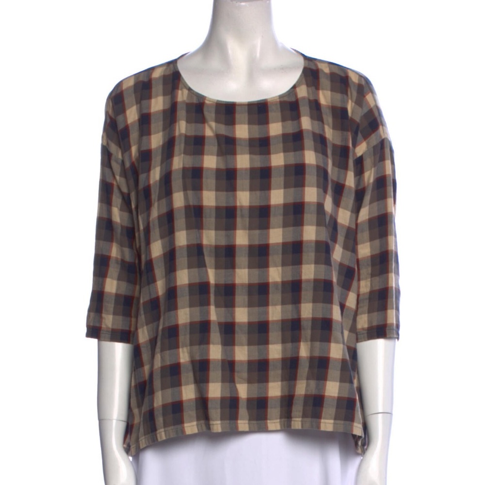 The Great scoop neck plaid top